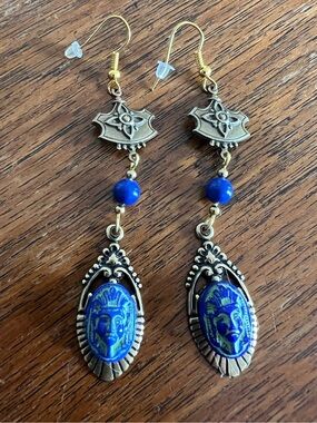New Egyptian Revival Blue Pharaoh Dangle Earrings